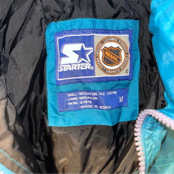 VINTAGE SAN JOSE SHARKS WINDBREAKER MENS MEDIUM BLUE STARTER NHL JACKET FULL ZIP - Picture 2 of 8